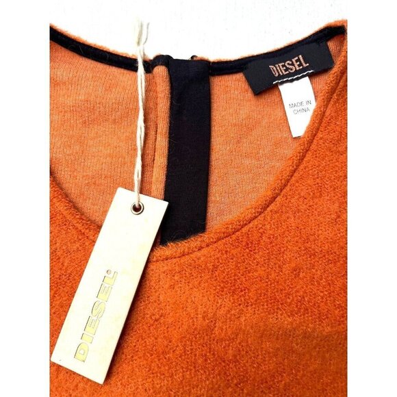 Diesel Women’s Orange Mohair Blend V-Neck Back Zip Pullover Sweater Size S - Picture 6 of 14